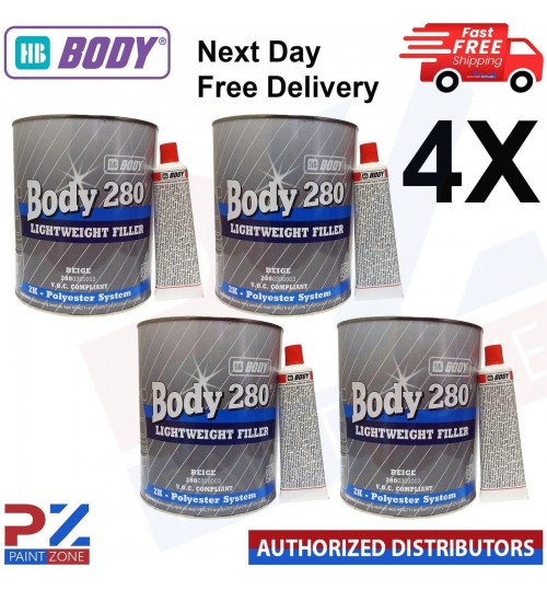 4 x HB Body body 280 3 Litre Body filler Beige Lightweight 2K Polyester filler